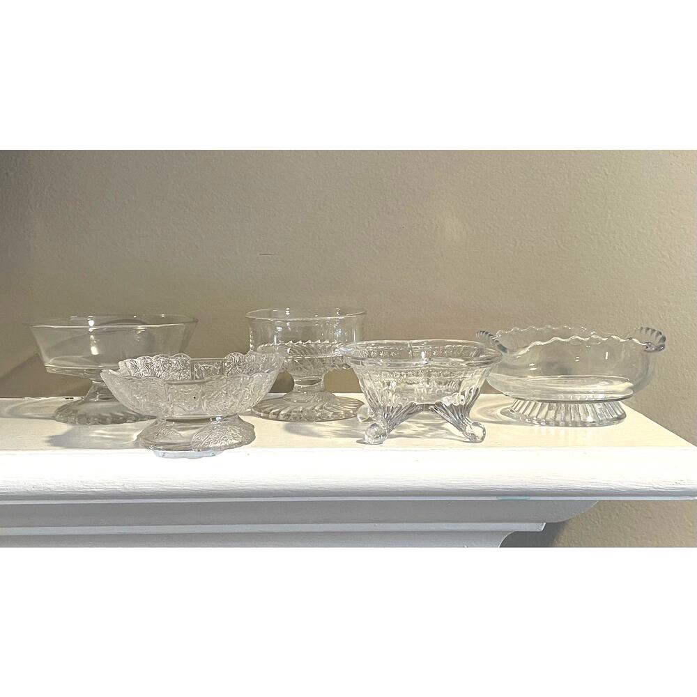 Vintage Mixed Footed Pedestal Small Glass Bowls / Trinket Bowls, Set of 5